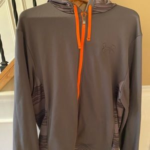 Mens Under Armour Large Hoodie Jacket-Gray/Orange